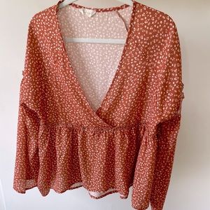 Orange and White Wide Sleeved Blouse